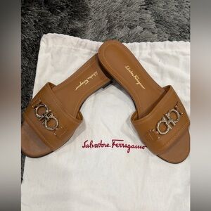 Salvatore Ferragamo Rhode Brown Slide Sandals